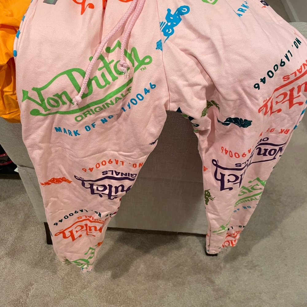 Von Dutch pink all over print oversized joggers